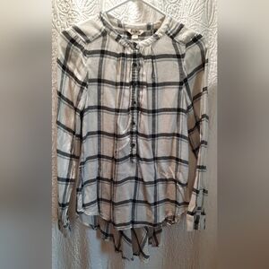 Lucky Brand Tunic Womans XS Black White Plaid Flannel Classic Western Casual